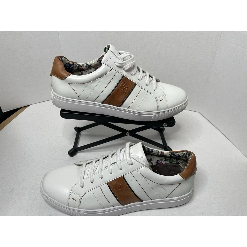 Robert Graham Mens Attwood White Brown Lace-Up Sneaker Shoes Size 12